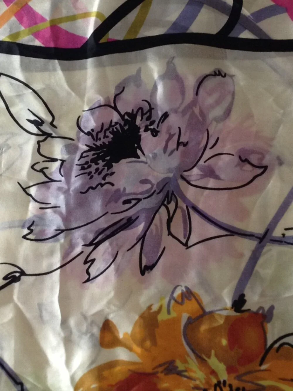 VTG 80's Boutique Silk Square Floral Scarf Black Trim Avant Garde Quiet Lux Chic